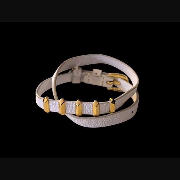 Stella & Dot Gold Tone Stud White Leather Wrap Bracelet 16" Long - Picture 9 of 11